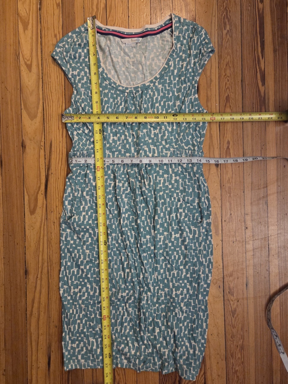 Boden Teal and White Printed Cap-Sleeve Midi Dress - Picture 3 of 6